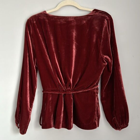J. Crew Women’s Faux Wrap Velvet Top Burgundy Peplum Size 00 - Picture 3 of 13